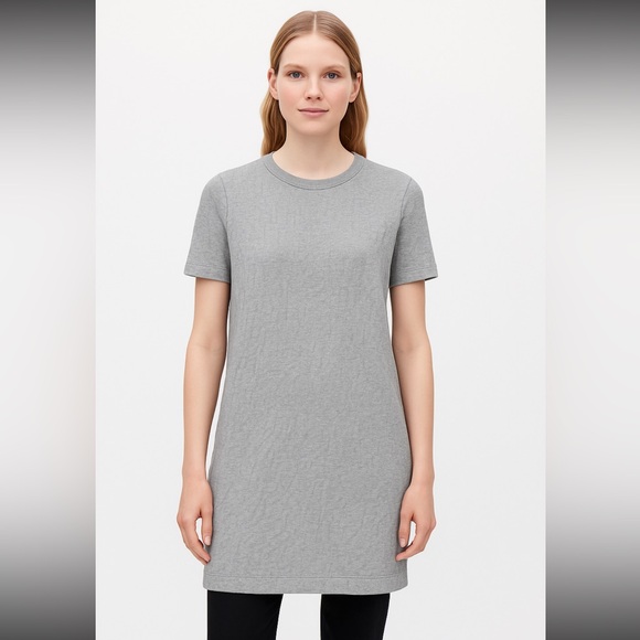 COS‎ Short Casual Dress Tunic Light Gray Size Small Textured Cotton Spandex - Picture 1 of 8